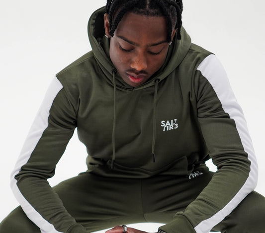 Khaki White Tape Tracksuit Hoodie