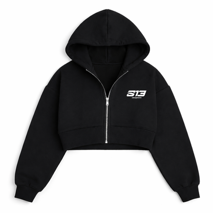 Women's Cropped Oversized Zip Hoodie – Black – SALTIRE13 LTD Women's Cropped Oversized Zip Hoodie – Black – SALTIRE13 LTD