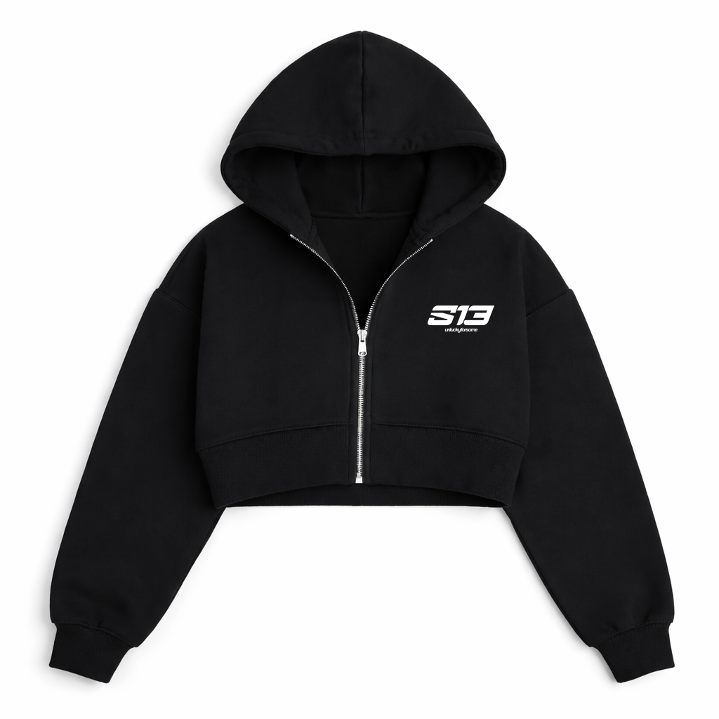 Women's Cropped Oversized Zip Hoodie – Black