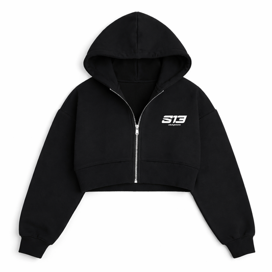 Women's Cropped Oversized Zip Hoodie – Black