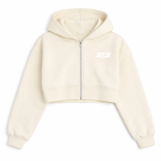 Women's Cropped Oversized Zip Hoodie – Cream
