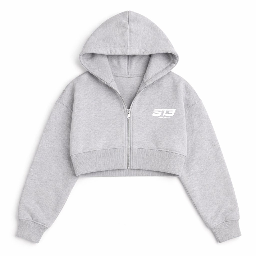 Women's Cropped Oversized Zip Hoodie – Grey