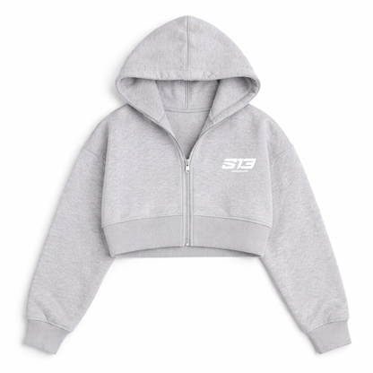 Women's Cropped Oversized Zip Hoodie – Grey