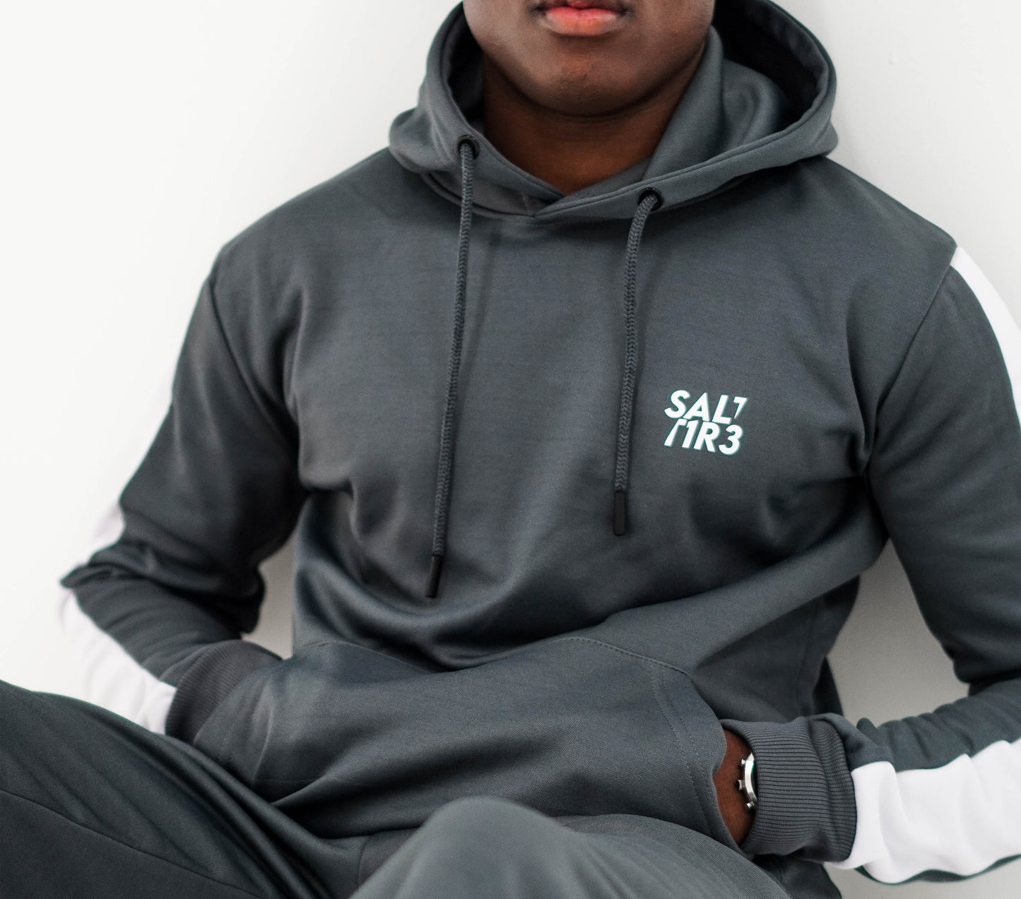 Grey White Tape Tracksuit Hoodie