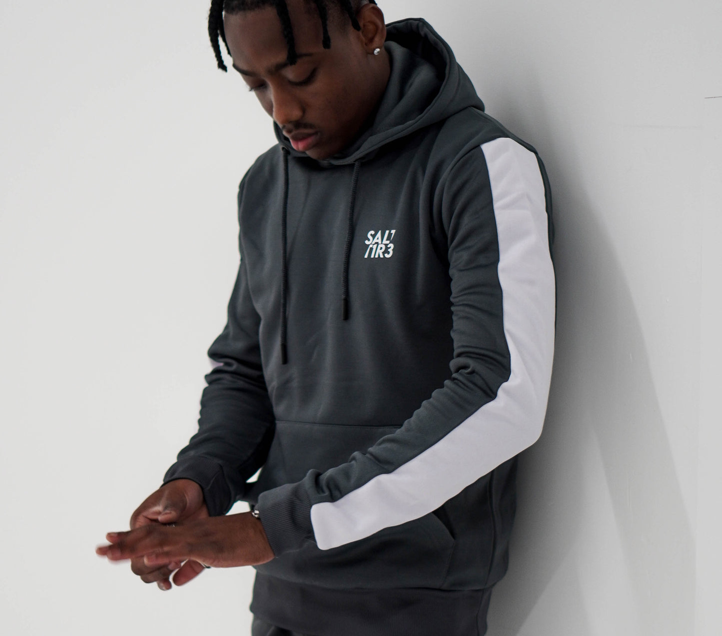 Grey White Tape Tracksuit Hoodie