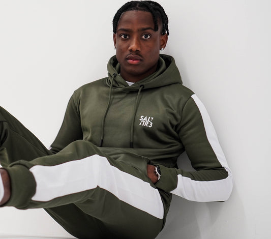 Khaki White Tape Tracksuit Hoodie