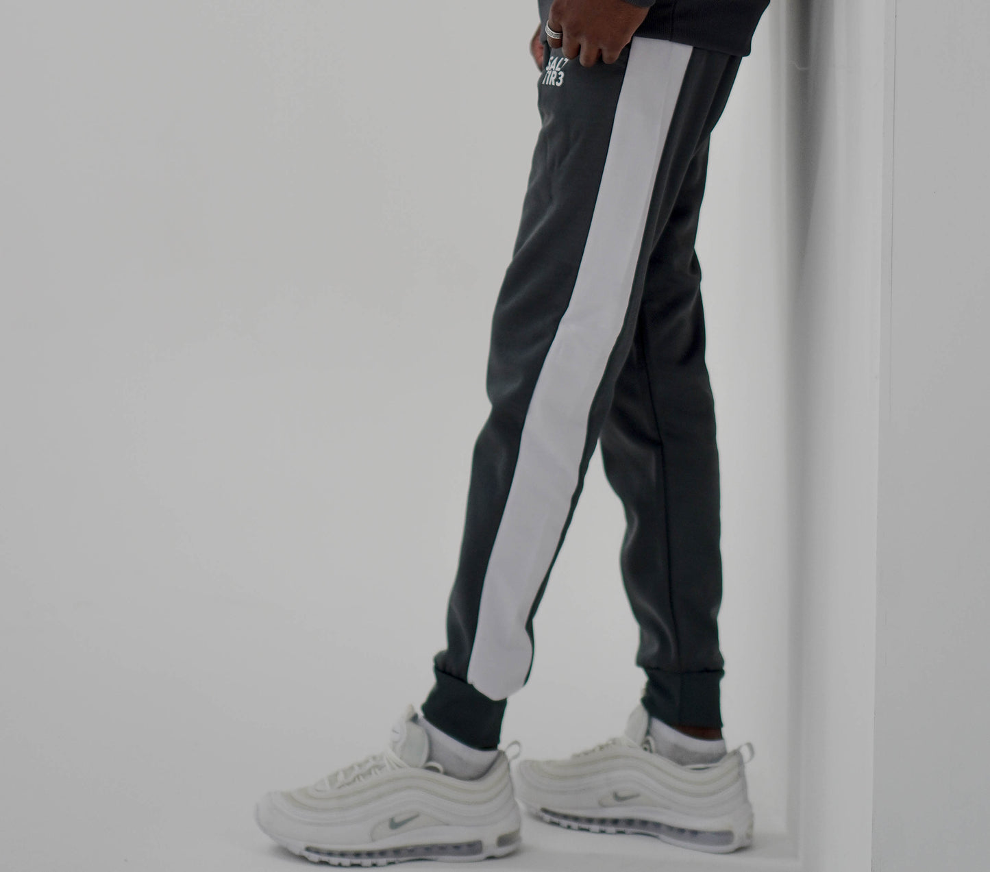 Grey White Tape Tracksuit Joggers